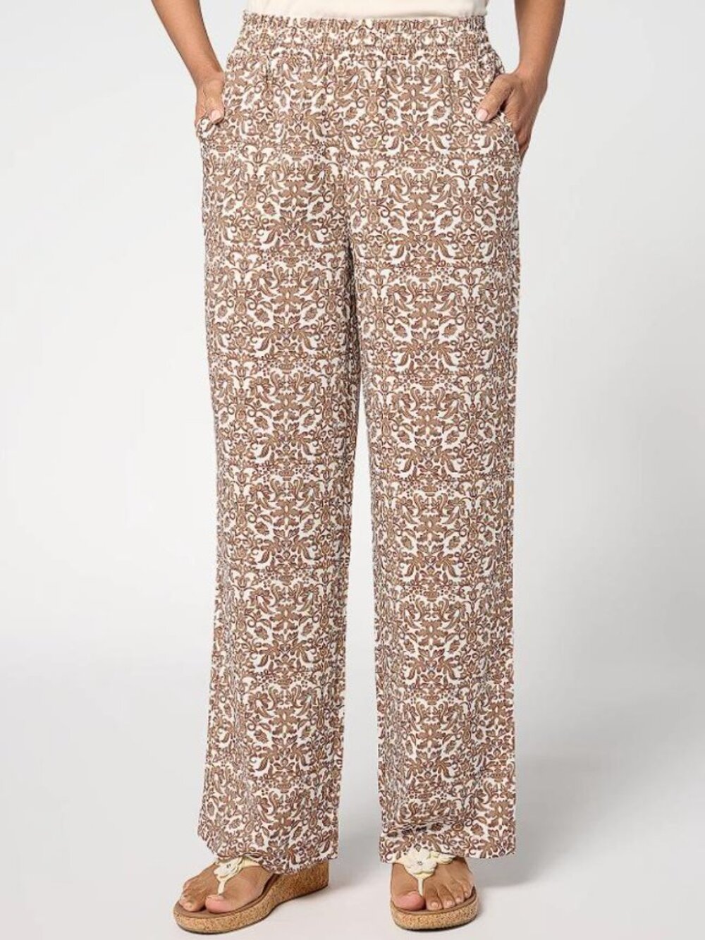BELLE BY KIM GRAVEL Women's Santorini Smocked Waist Pant Size 1X In Portabella